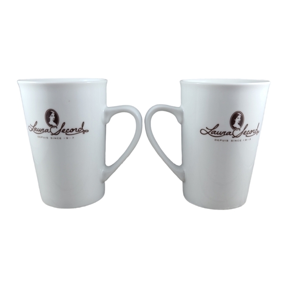 LAURA SECORD White Ceramic Mugs Pair Set of 2 Coffee Tea Cups - Picture 5 of 6